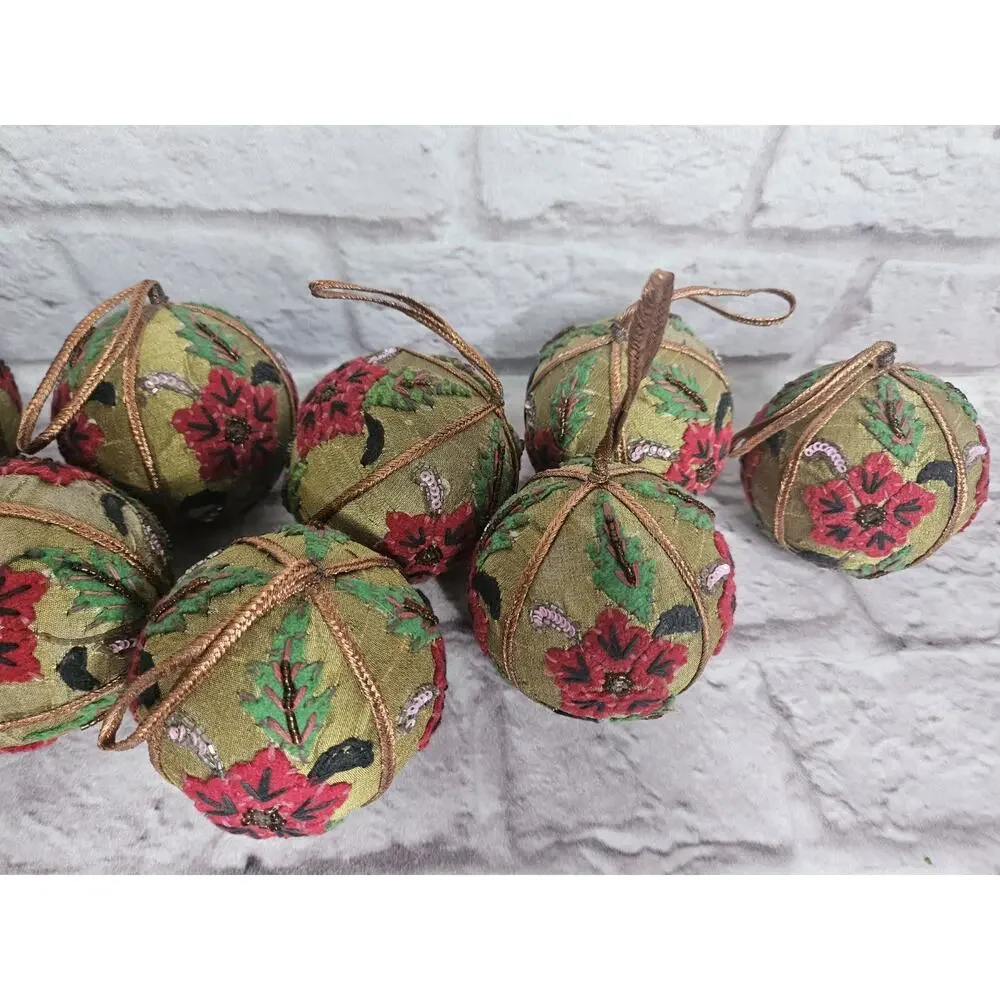 Lot Bundle 10 Embroidered Beaded Christmas Ornaments